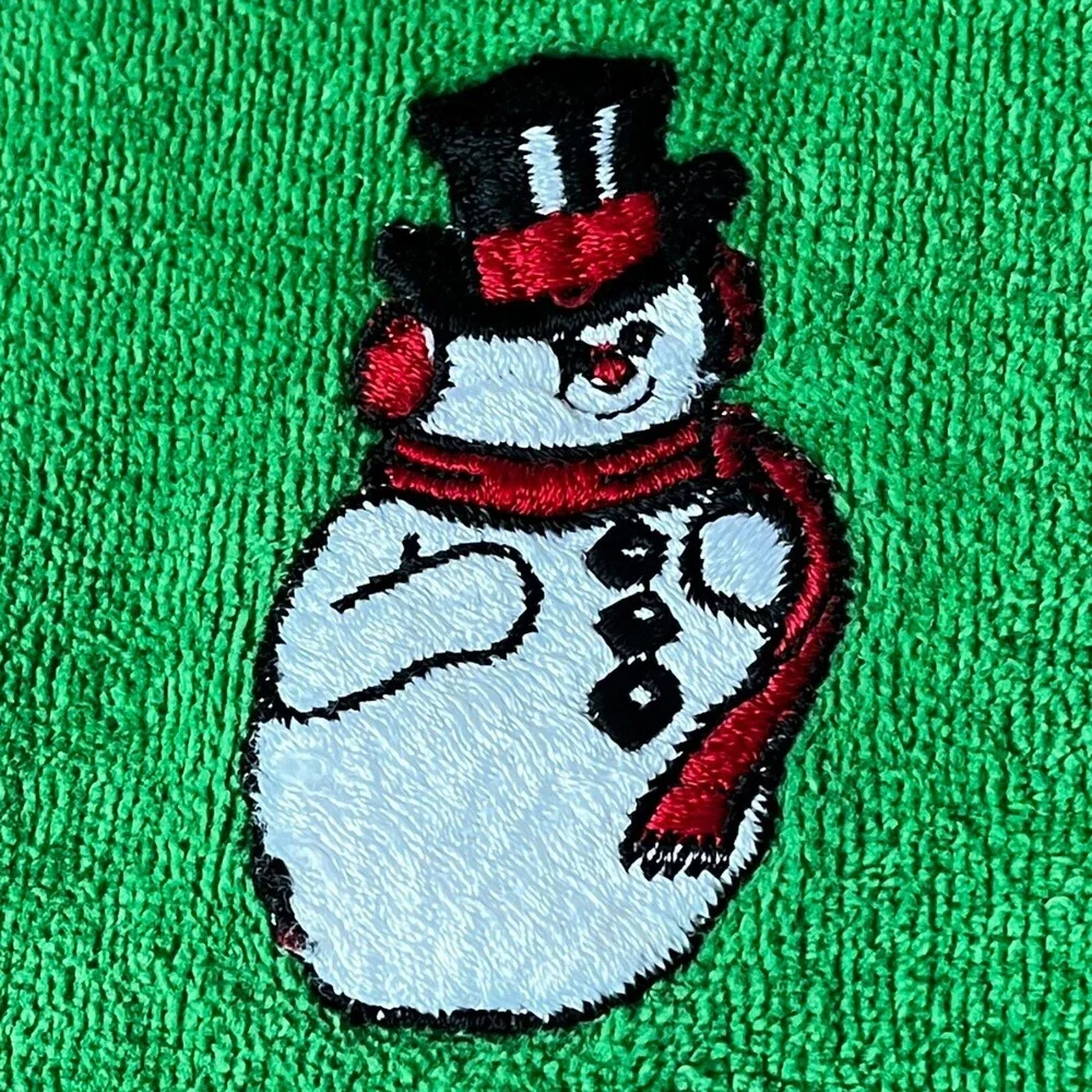 Lot Of 2 VTG Martex Xmas Santa Snowman Red Green Fingertip Hand Towels Bathroom